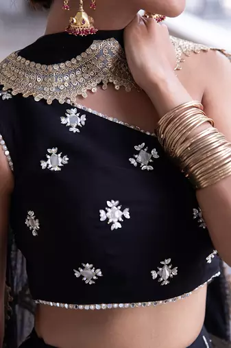 Black Silk Embroidered Lehenga Choli Set