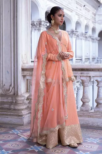 Tangerine Aradhya Kurta Sharara Set