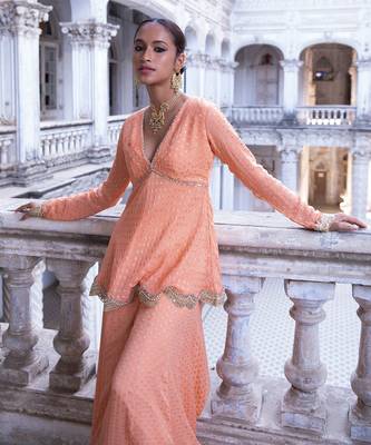 Tangerine Aradhya Kurta Sharara Set 3