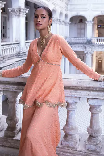 Tangerine Aradhya Kurta Sharara Set