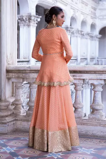 Tangerine Aradhya Kurta Sharara Set