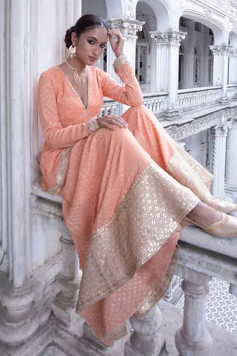 Tangerine Aradhya Kurta Sharara Set