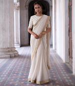 Ivory Georgette Golden Sequin Work Saree