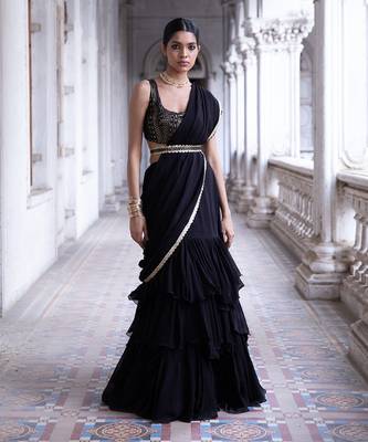 Black Party Wear Lehenga Saree for Women 1