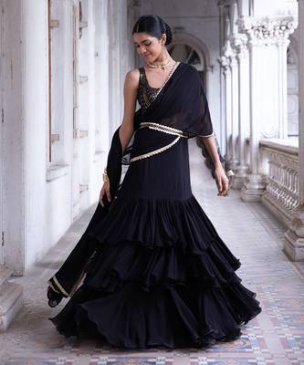Black Party Wear Lehenga Saree for Women 2