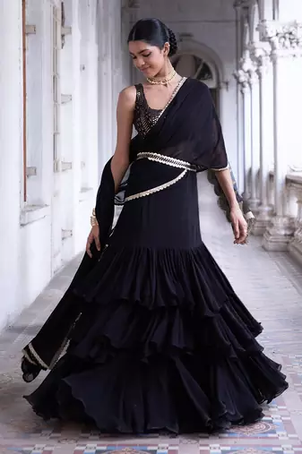 Black Party Wear Lehenga Saree for Women