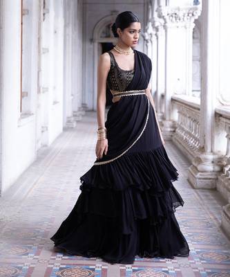 Black Party Wear Lehenga Saree for Women 3