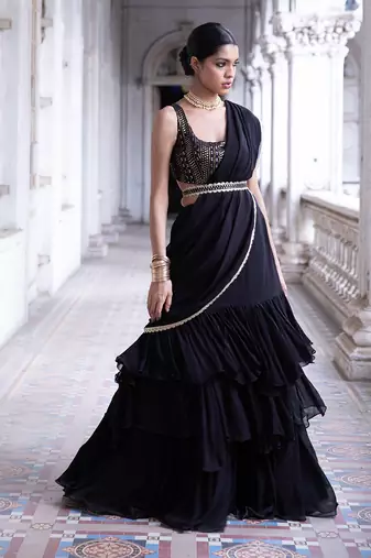 Black Party Wear Lehenga Saree for Women