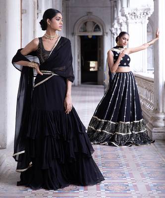 Black Party Wear Lehenga Saree for Women 4