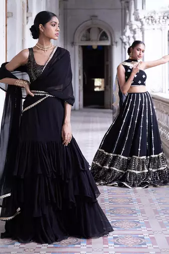 Black Party Wear Lehenga Saree for Women