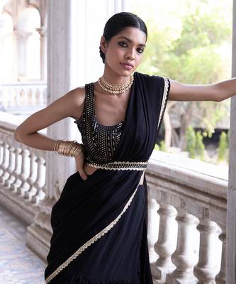 Black Party Wear Lehenga Saree for Women 5