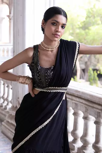 Black Party Wear Lehenga Saree for Women
