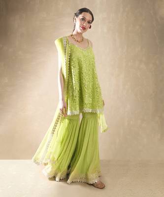 Carnation Lime Green Kurta Gharara Set 1