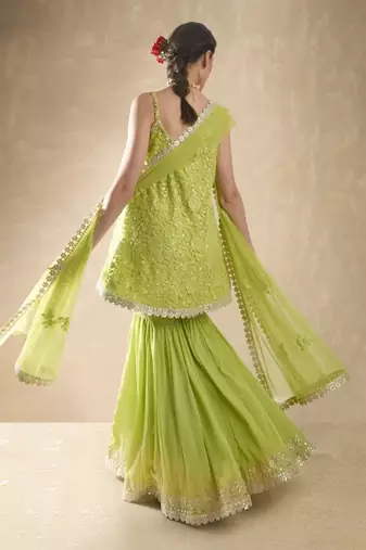 Carnation Lime Green Kurta Gharara Set