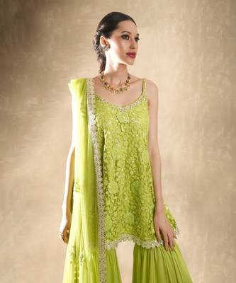Carnation Lime Green Kurta Gharara Set 3