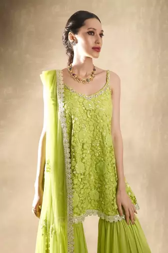 Carnation Lime Green Kurta Gharara Set
