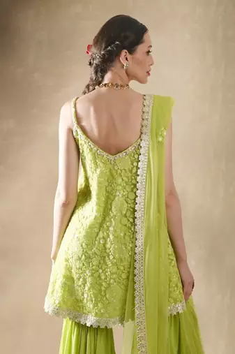 Carnation Lime Green Kurta Gharara Set