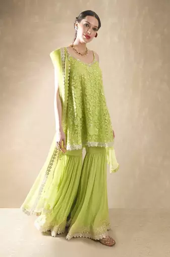 Carnation Lime Green Kurta Gharara Set