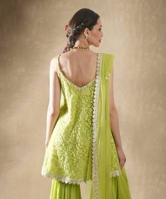 Carnation Lime Green Kurta Gharara Set 8