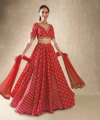 Hibiscus Red Embroidered Lehenga Set 2
