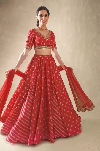 Hibiscus Red Embroidered Lehenga Set