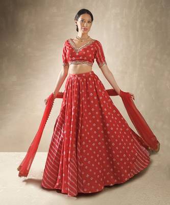 Hibiscus Red Embroidered Lehenga Set 1