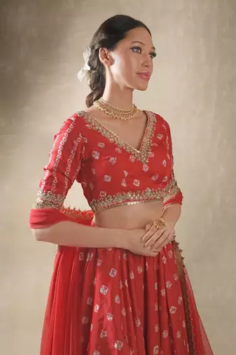 Hibiscus Red Embroidered Lehenga Set
