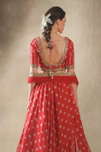 Hibiscus Red Embroidered Lehenga Set