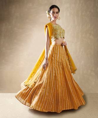 Yellow Crepe Embroidered Stitched Lehenga Choli 1