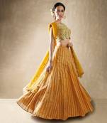 Yellow Crepe Embroidered Stitched Lehenga Choli