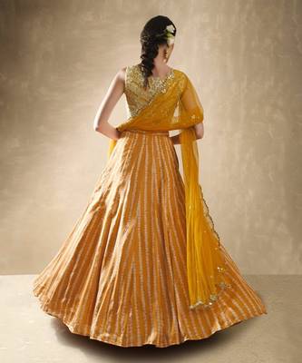 Yellow Crepe Embroidered Stitched Lehenga Choli 2