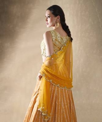 Yellow Crepe Embroidered Stitched Lehenga Choli 4