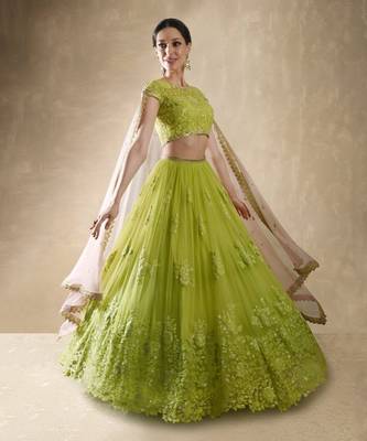 Green Crepe Embroidered Lehenga Choli Set for Women 1