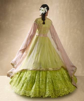 Green Crepe Embroidered Lehenga Choli Set for Women 2