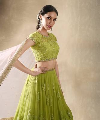 Green Crepe Embroidered Lehenga Choli Set for Women 3