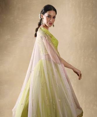Green Crepe Embroidered Lehenga Choli Set for Women 4