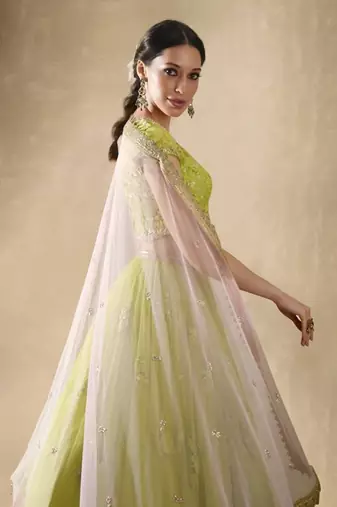 Green Crepe Embroidered Lehenga Choli Set for Women