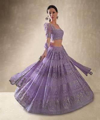 Lilac Crepe Embroidered Lehenga Choli 1