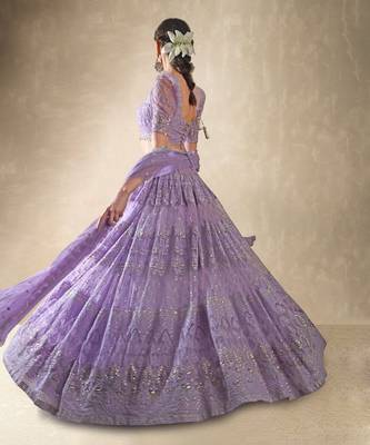 Lilac Crepe Embroidered Lehenga Choli 2