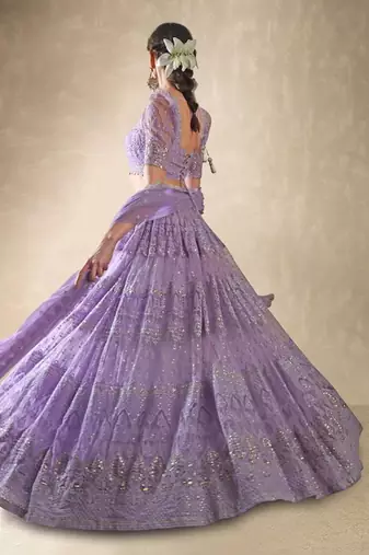 Lilac Crepe Embroidered Lehenga Choli