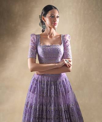 Lilac Crepe Embroidered Lehenga Choli 3