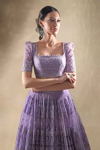 Lilac Crepe Embroidered Lehenga Choli