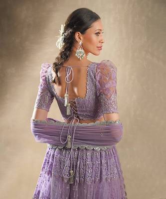 Lilac Crepe Embroidered Lehenga Choli 4