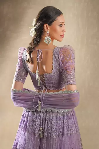Lilac Crepe Embroidered Lehenga Choli