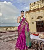 Magenta woven silk saree with blouse