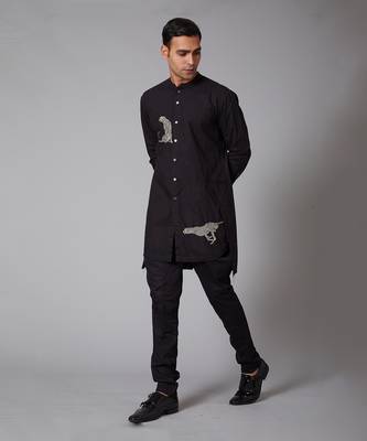 Black Embroidered Long Shirt 1