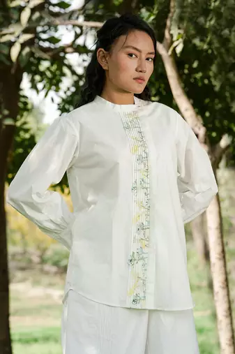 Ivory Anne Pleated Placket Shirt