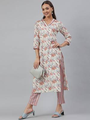 Off-white printed crepe cotton-kurtis 2