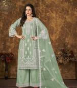 Sea-green resham embroidery net salwar