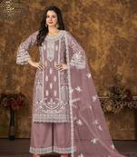 Mauve resham embroidery net salwar kameez